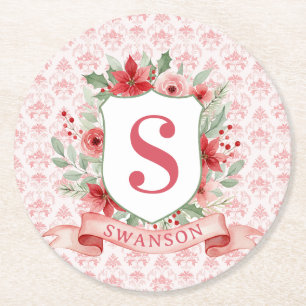 Dessous De Verre Rond Couronne de Noël grandmillennial à monogramme
