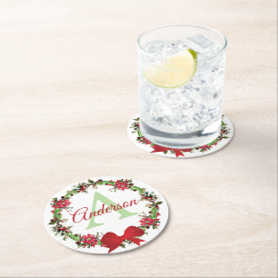 Dessous De Verre Rond Couronne de Noël personnalisée 