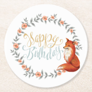 Dessous De Verre Rond Couronne de renard d'anniversaire