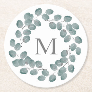 Dessous De Verre Rond Couronne d'eucalyptus en argent