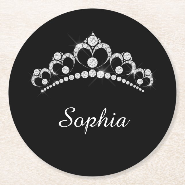 Dessous De Verre Rond Couronne diamant blanc, Nom de script do-it-yourse (Devant)