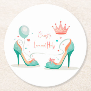 Dessous De Verre Rond Couronne et talons hauts – Thème rose et vert ment