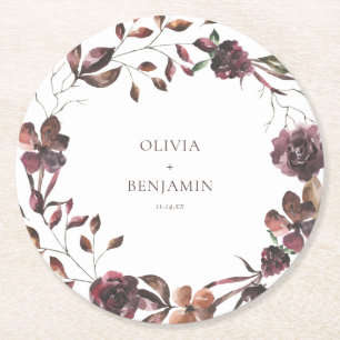 Dessous De Verre Rond Couronne florale de vin de Bourgogne Mariage perso