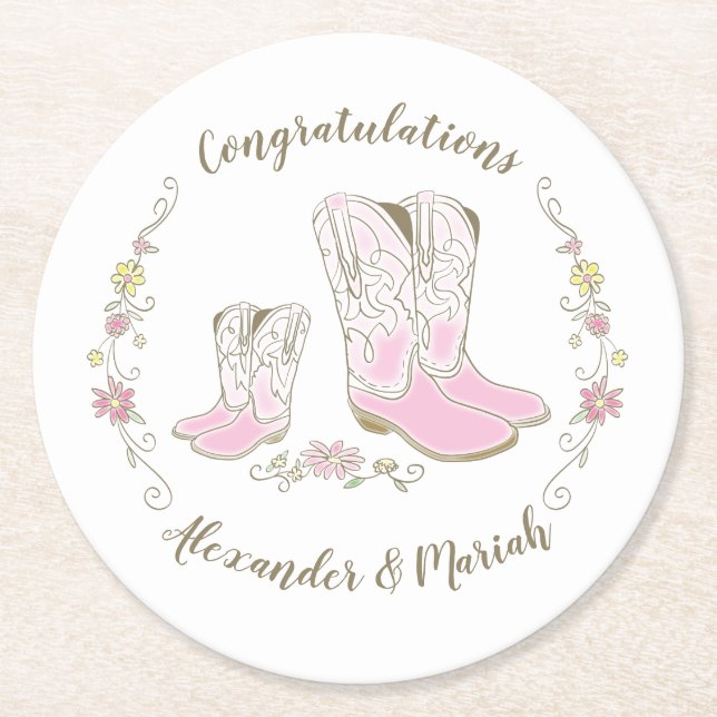 Dessous De Verre Rond Cowgirl Pays Western Thème Pink Baby shower (Devant)