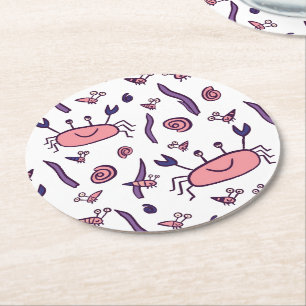 Dessous De Verre Rond Crabe rose mignon Motif animal de mer enfants