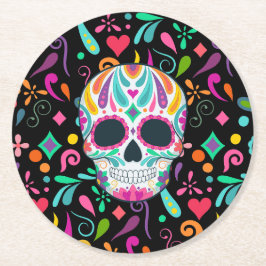 Dessous De Verre Rond Crâne à sucre fleur fantaisie