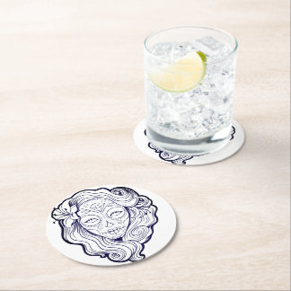 Dessous De Verre Rond Crâne à sucre noir et blanc