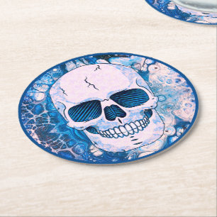 Dessous De Verre Rond Crâne bleu cool