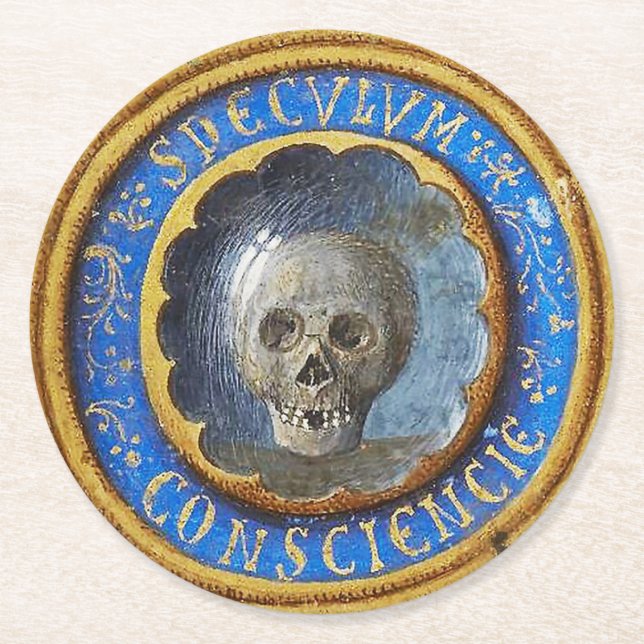 Dessous De Verre Rond Crâne de manuscrit médiéval tardif (Devant)