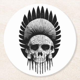 Dessous De Verre Rond Crâne indien noir et blanc