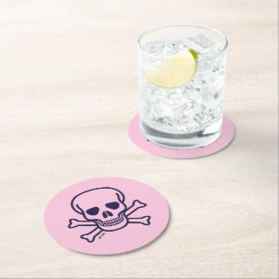Dessous De Verre Rond Crâne n Bones rose rond de papier à capuche