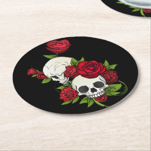 Dessous De Verre Rond Crânes Roses Día de Muertos