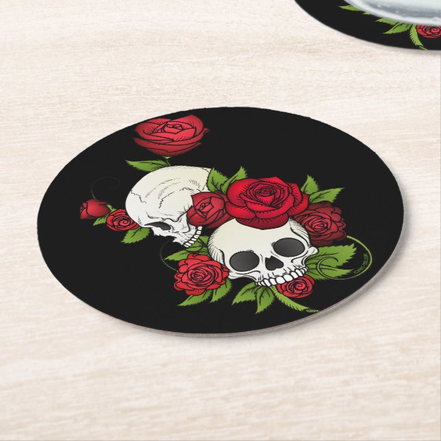 Dessous De Verre Rond Crânes Roses Día de Muertos (Incliné)