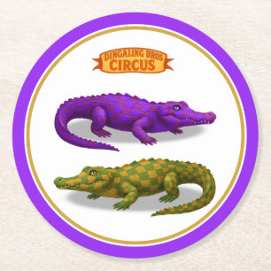 Dessous De Verre Rond Crawford, crocodile de cirque peint