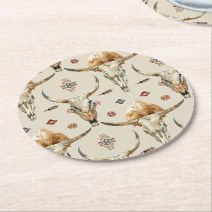 Dessous De Verre Rond Crème Brown Plumes indigènes tribales Anniversaire