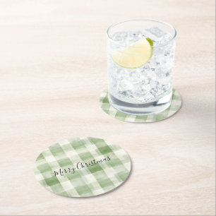 Dessous De Verre Rond Crème verte occidentale rayures plaid Noël