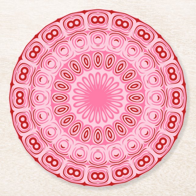 Dessous De Verre Rond Crimson et Motif de mandala rose (Devant)
