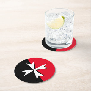 Dessous De Verre Rond Croix de Malte blanche & symbole du drapeau de Mal