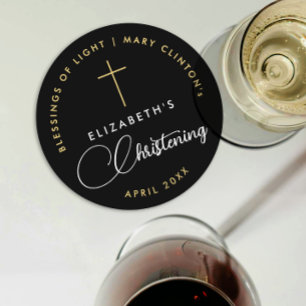 Dessous De Verre Rond Croix d'or religieuse noire blanche moderne