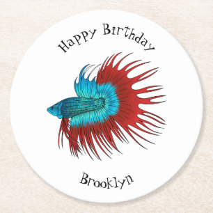 Dessous De Verre Rond Crowntail betta fish dessin animé