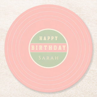 Dessous De Verre Rond Custom Name Happy Birthday Drink