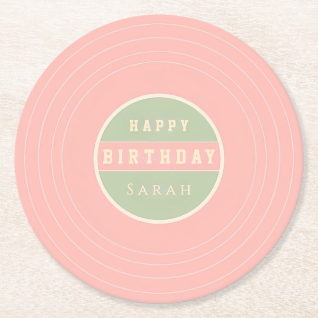 Dessous De Verre Rond Custom Name Happy Birthday Drink (Devant)