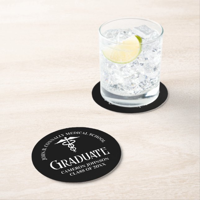 Dessous De Verre Rond Customized Black Medical School Graduation Party (En situation)