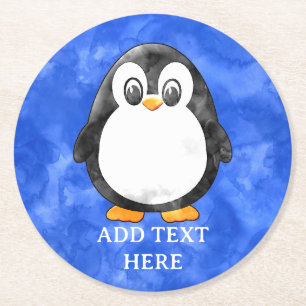 Dessous De Verre Rond Cute Aquarelle Pingouin bleu