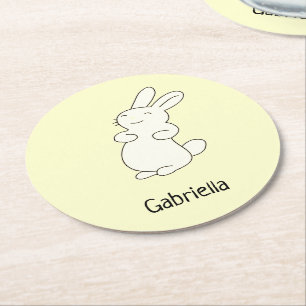 Dessous De Verre Rond Cute blanc lapin nom personnalisé jaune