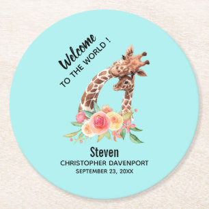 Dessous De Verre Rond Cute Giraffe Aquarelle Maman & Nouveau bébé