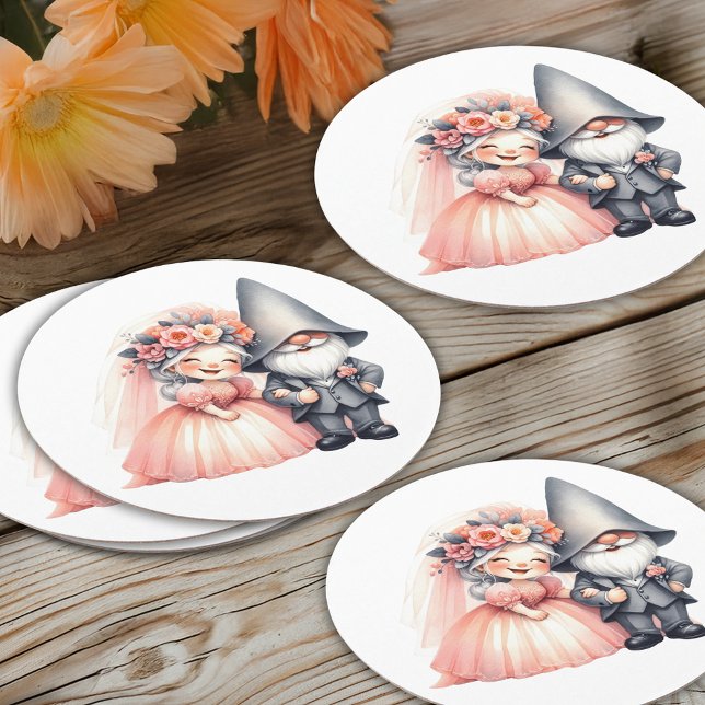 Dessous De Verre Rond Cute Gnome Jardin boisé Orange Mariage (Créateur téléchargé)