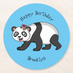 Dessous De Verre Rond Cute happy panda bear with flower cartoon