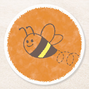 Dessous De Verre Rond Cute Little Bee Flying Watercolor Baby shower
