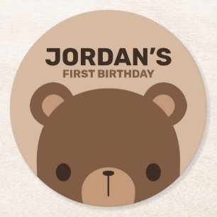 Dessous De Verre Rond Cute Petit Ours Brown Anniversaire