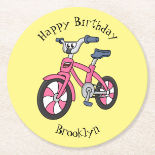 Dessous De Verre Rond Cute pink kids bicycle cartoon illustration