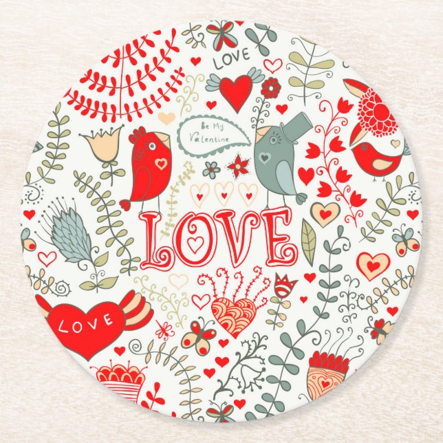 Dessous De Verre Rond Cute Retro Floral Valentines Design (Devant)