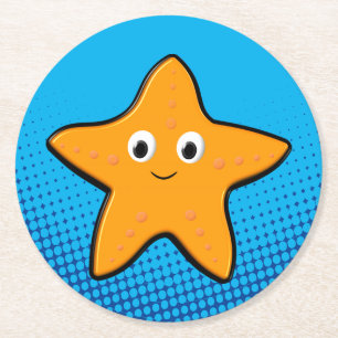 Dessous De Verre Rond Cute Starfish Dessin Océan bleu