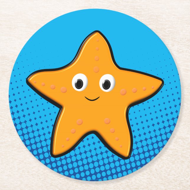 Dessous De Verre Rond Cute Starfish Dessin Océan bleu (Devant)