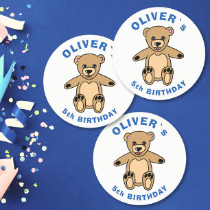 Dessous De Verre Rond Cute Teddy Bear Blue Anniversaire de enfant Party