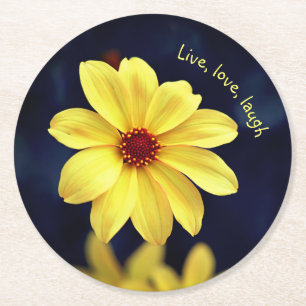 Dessous De Verre Rond Dahlia Jaune Elégante Citation Inspirationnelle Fl