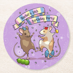 Dessous De Verre Rond Dancing Mice Nom et âge Bonne fête d'anniversaire