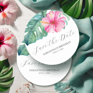 Dessous De Verre Rond Date anniversaire à sauver Thème Tropical