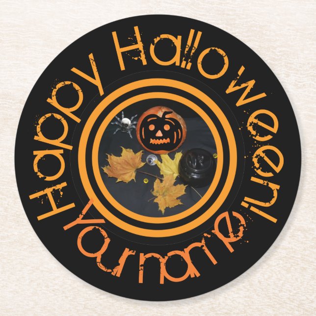 Dessous De Verre Rond Décor d'Halloween citrouille (Devant)