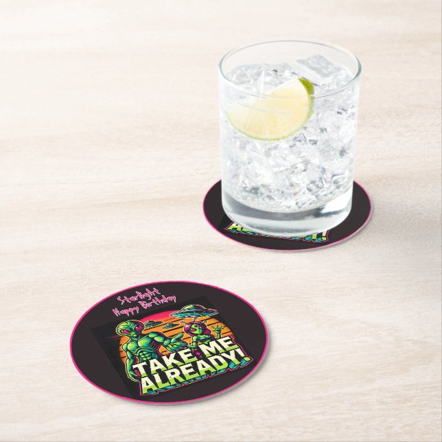 Dessous De Verre Rond Des Aliens attendent dans le design cosmique ! (En situation)
