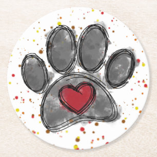 Dessous De Verre Rond Dessin Amoureux des chiens Aquarelle Peinture