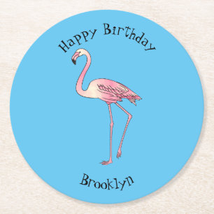 Dessous De Verre Rond dessin animé d'oiseau Flamant rose