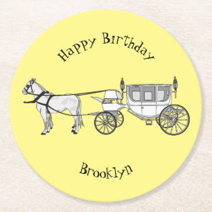 Dessous De Verre Rond dessin animé mariage cheval & calèche