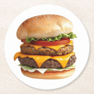 Dessous De Verre Rond Dessin aquarelle d'un cheeseburger