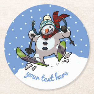 Dessous De Verre Rond Dessin Casquette De Noël Wooly Sur Le Ski Snowman