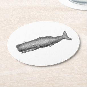 Dessous De Verre Rond Dessin de baleine vintage du XIXe siècle